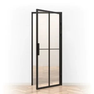 Drzwi loftowe ze stali Chocolat 1-1 standard otwarte